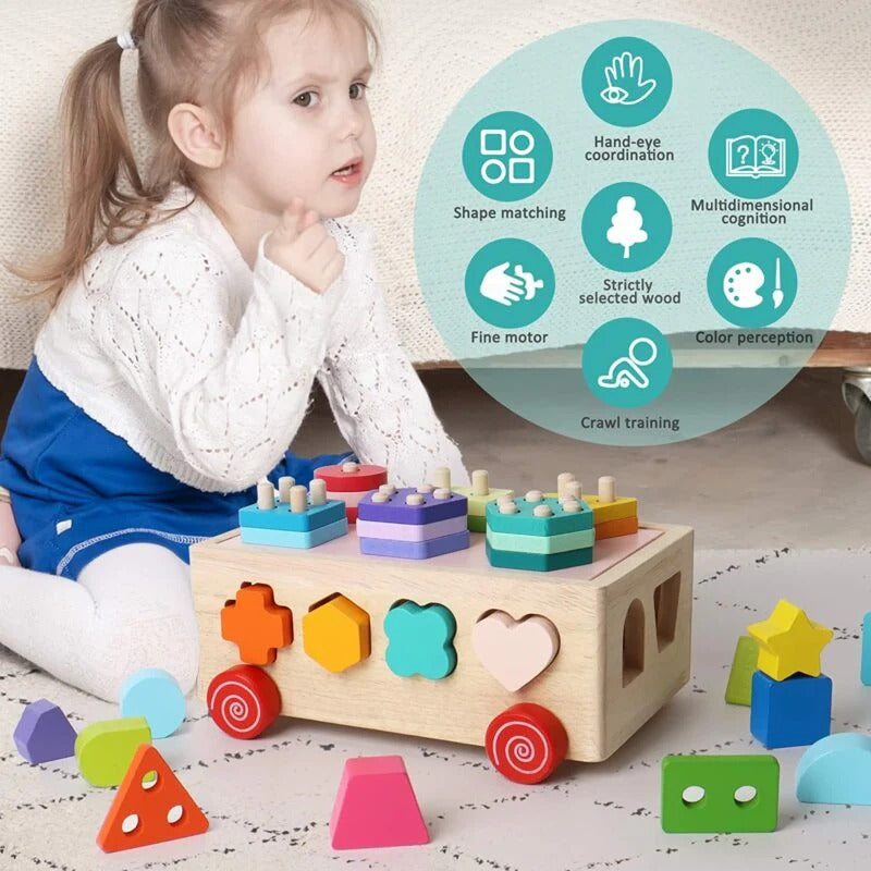 Wooden Trolley Shapes Sorting Toy